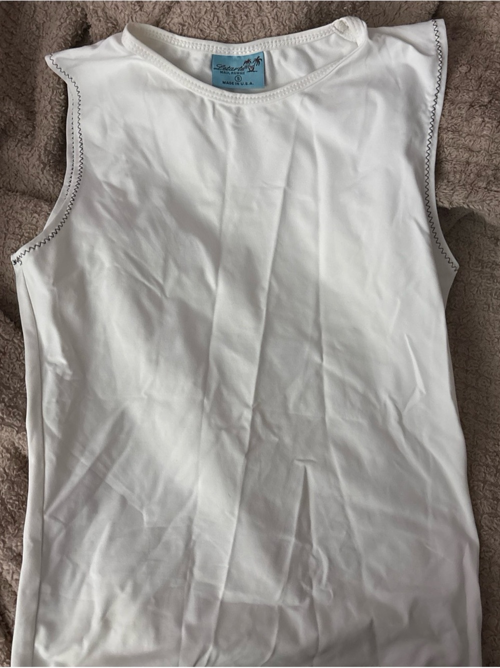 Letarte White Tank Top with Blue Logo Tag